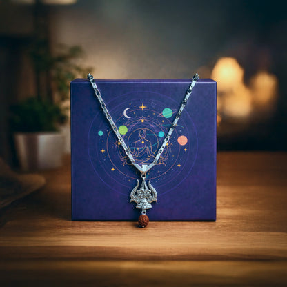 Stainless Steel Silver Pendant with Rudraksha and Trishul - Gemsinvite  