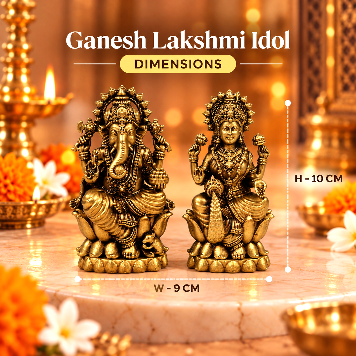 Brass Ganesh Lakshmi Murti Fine detailing