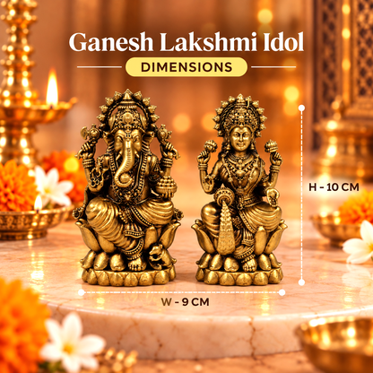 Brass Ganesh Lakshmi Murti Fine detailing