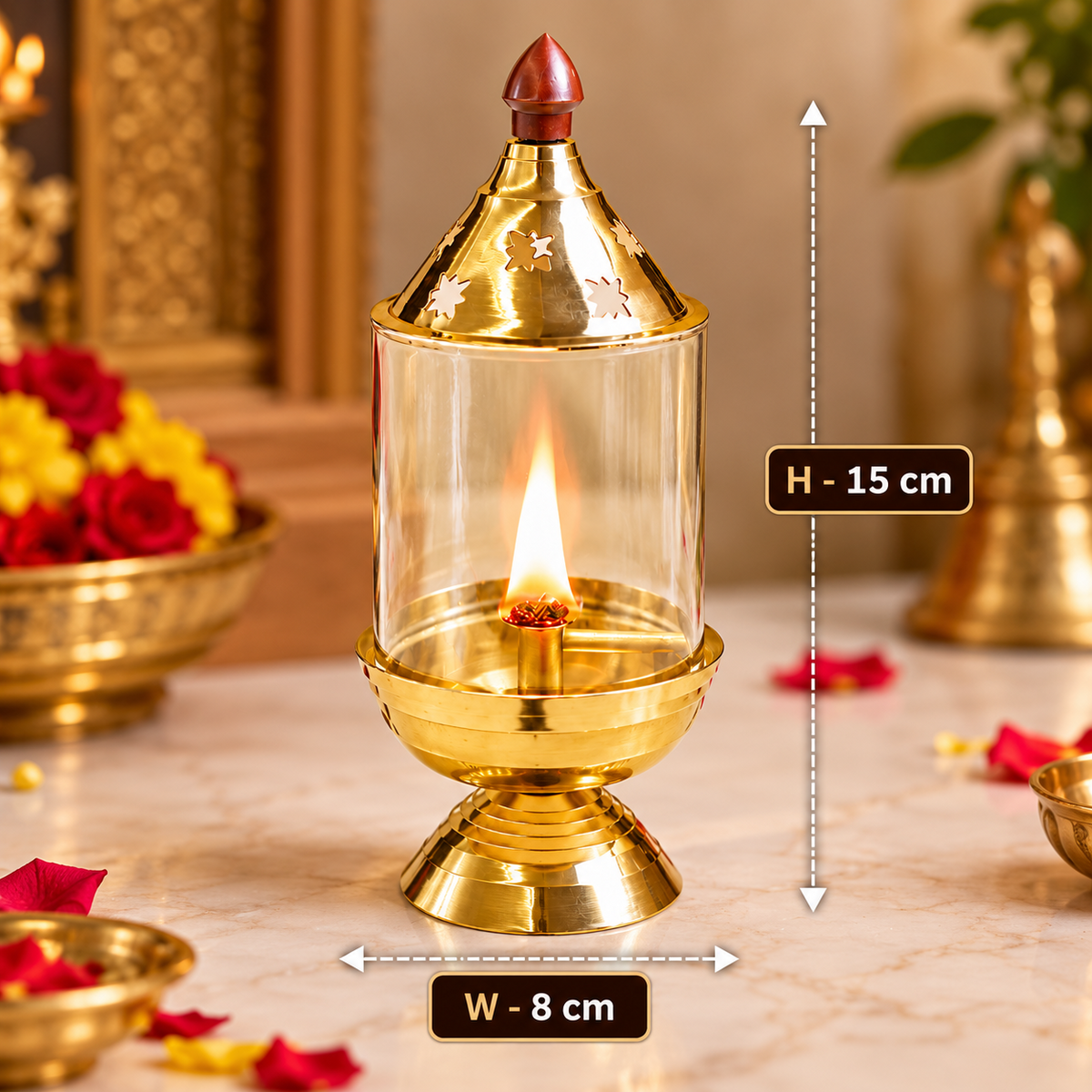 Brass Akhand Diya with Glass Cover