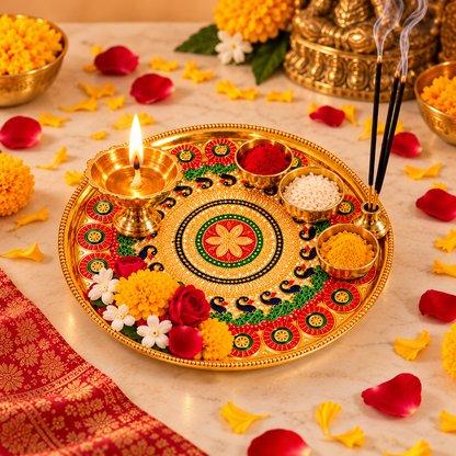 Decorative Pooja Thali with Meenakari Design