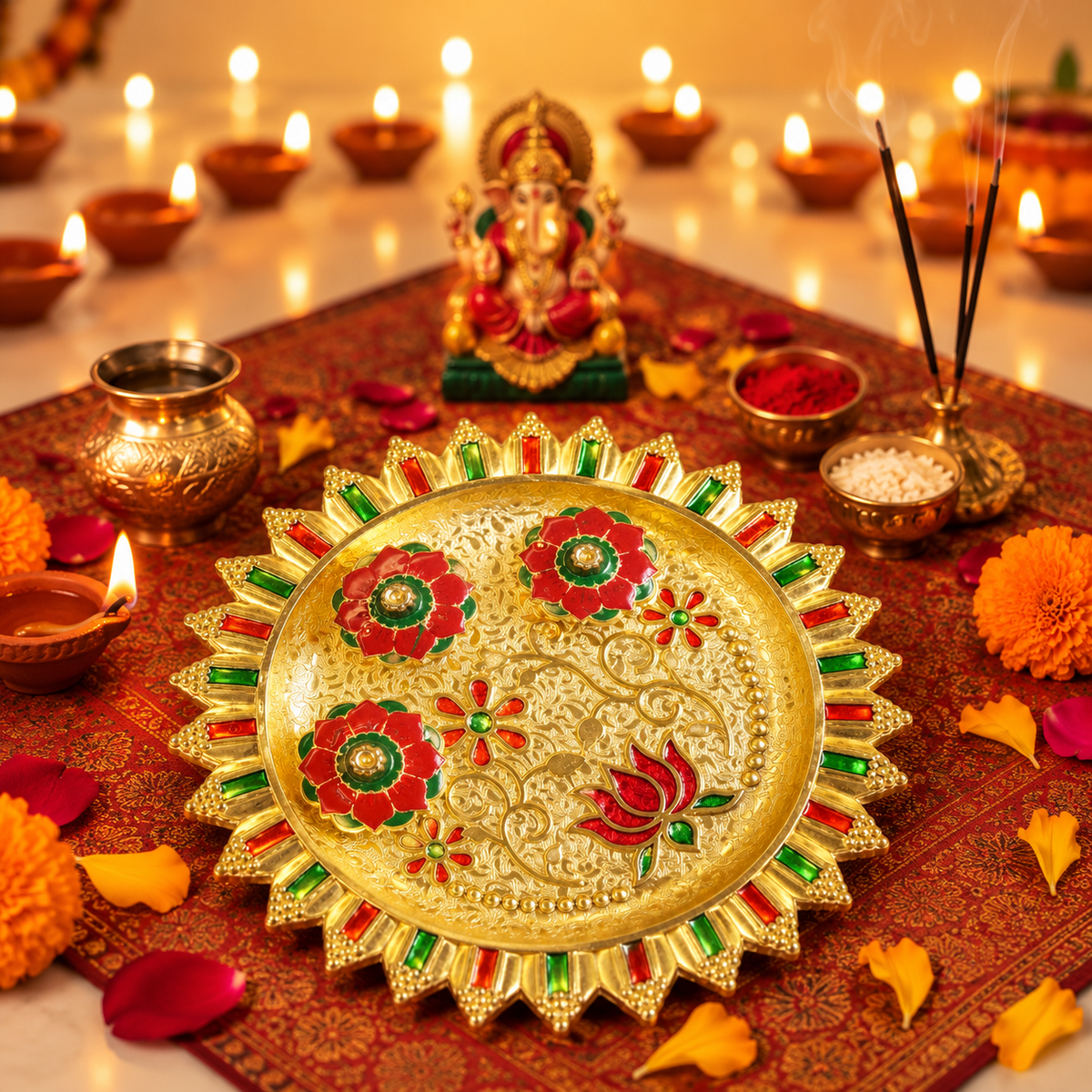 Decorative Aarti Thali with Lotus Design