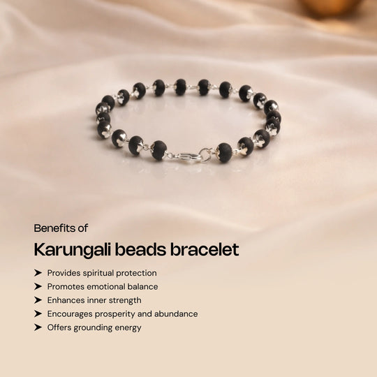 Lord Murugan Silver Karungali Beads Bracelet - Gemsinvite  