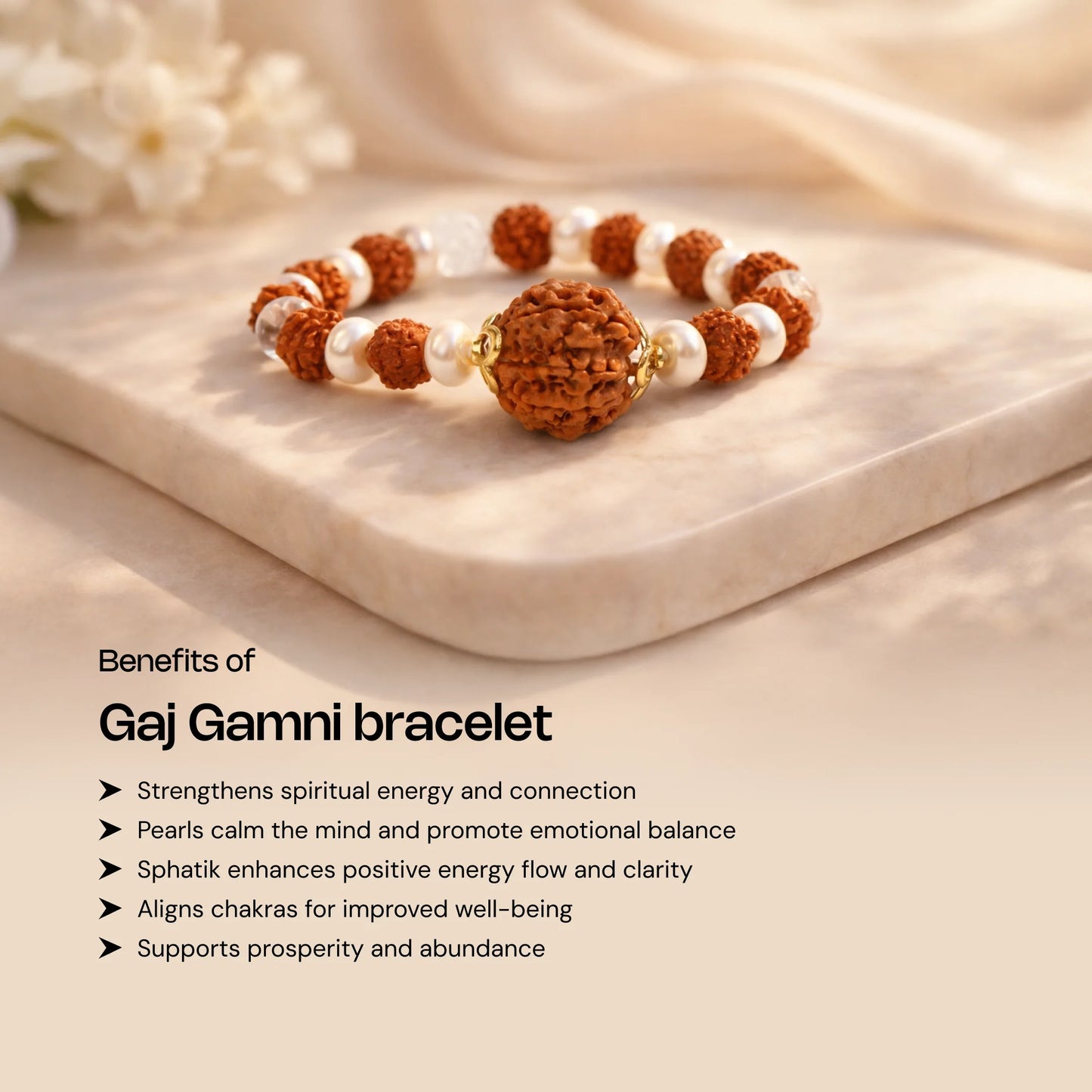 5 Mukhi Rudraksha Gaj Kesari Bracelet with Pearl and Sphatik - Gemsinvite  