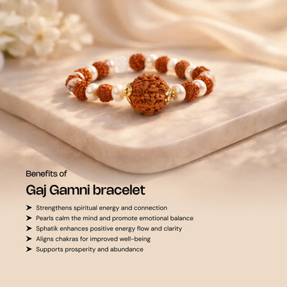 5 Mukhi Rudraksha Gaj Kesari Bracelet with Pearl and Sphatik - Gemsinvite  