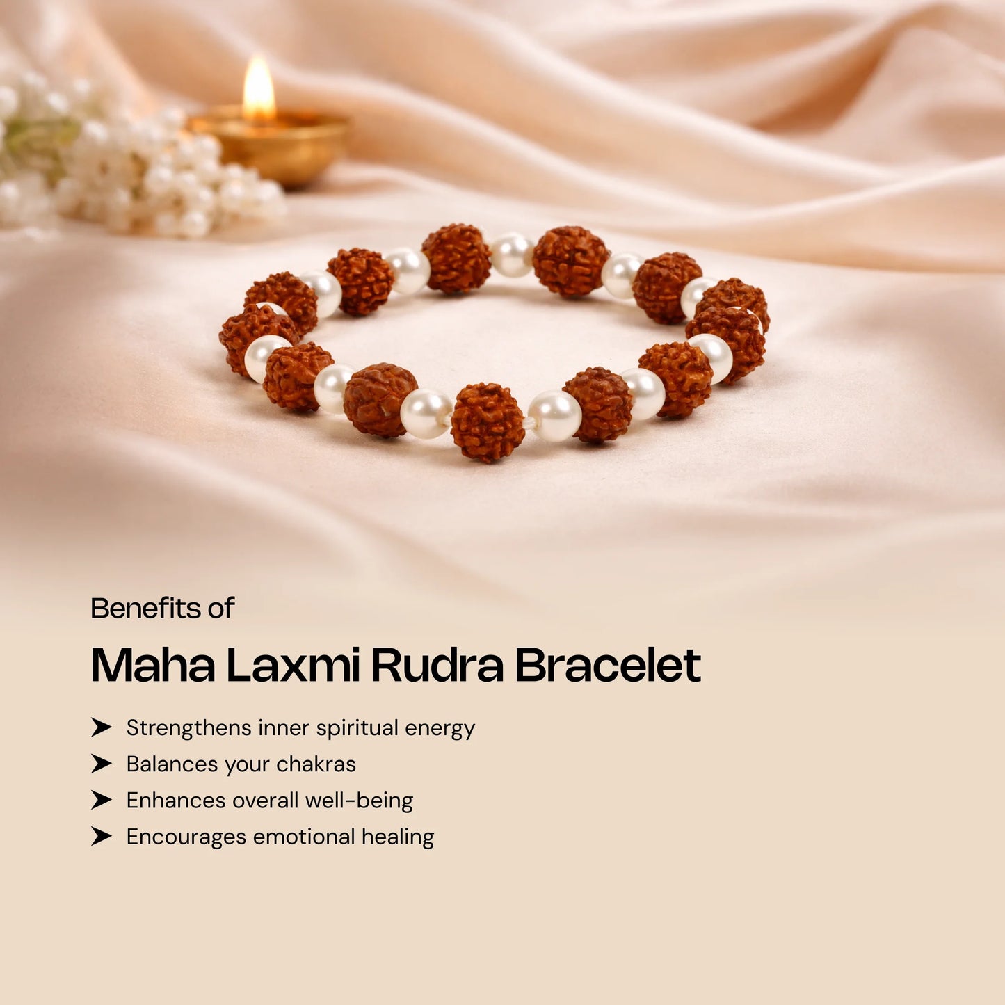 Maha Lakshmi Rudra Bracelet with 5 Mukhi Rudraksha and Pearl - Gemsinvite  