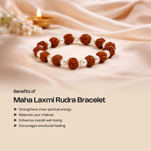 
                    
                      Maha Lakshmi Rudra Bracelet with 5 Mukhi Rudraksha and Pearl - Gemsinvite  
                    
                  