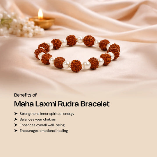 Maha Lakshmi Rudra Bracelet with 5 Mukhi Rudraksha and Pearl - Gemsinvite  