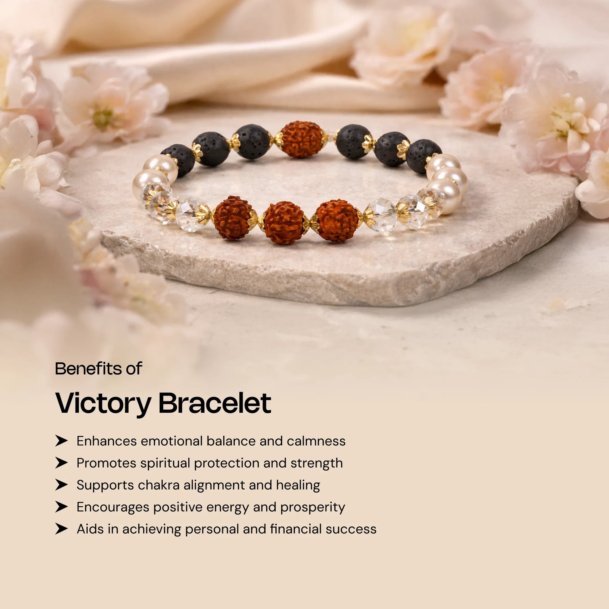 Victory Bracelet with 5 Mukhi Rudraksha Pearl Lava Sphatik - Gemsinvite  