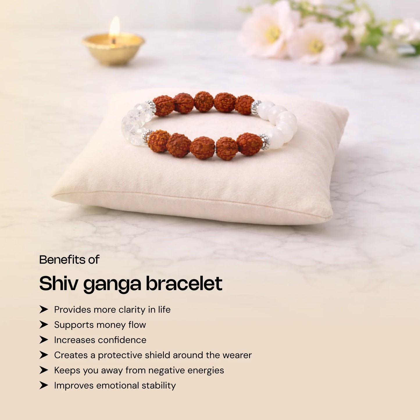 Shiv Ganga Authentic 5 Mukhi Rudraksha Moonstone Sphatik Bracelet - Gemsinvite  