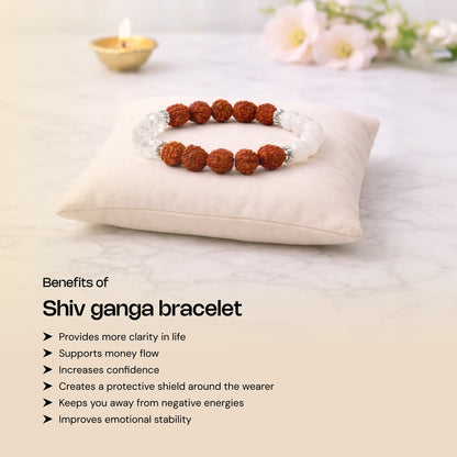Shiv Ganga Authentic 5 Mukhi Rudraksha Moonstone Sphatik Bracelet - Gemsinvite  