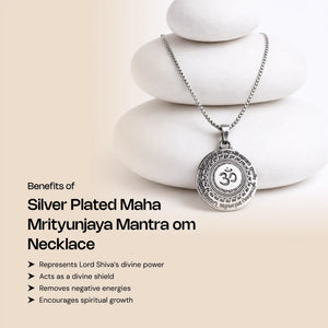 
                    
                      Silver Plated Maha Mrityunjaya Mantra Om Necklace - Gemsinvite  
                    
                  