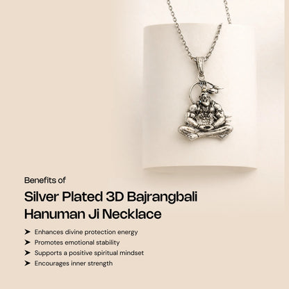 Silver Plated 3D Bajrangbali Hanuman Meditation Necklace - Gemsinvite  