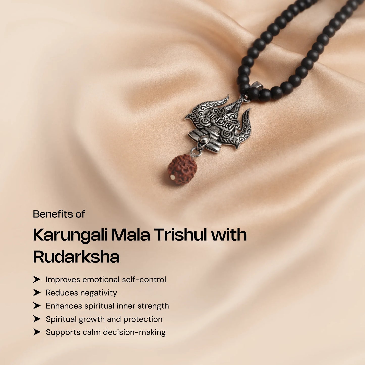 Authentic Karungali Mala with Rudraksha and Trishul - Gemsinvite  