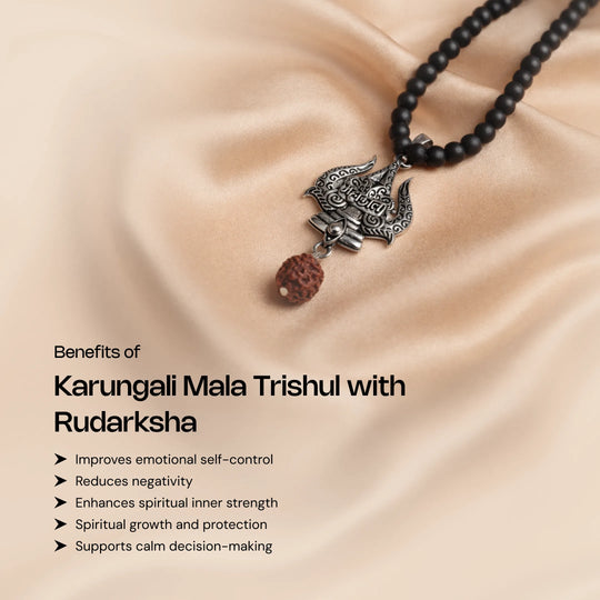 Authentic Karungali Mala with Rudraksha and Trishul - Gemsinvite  