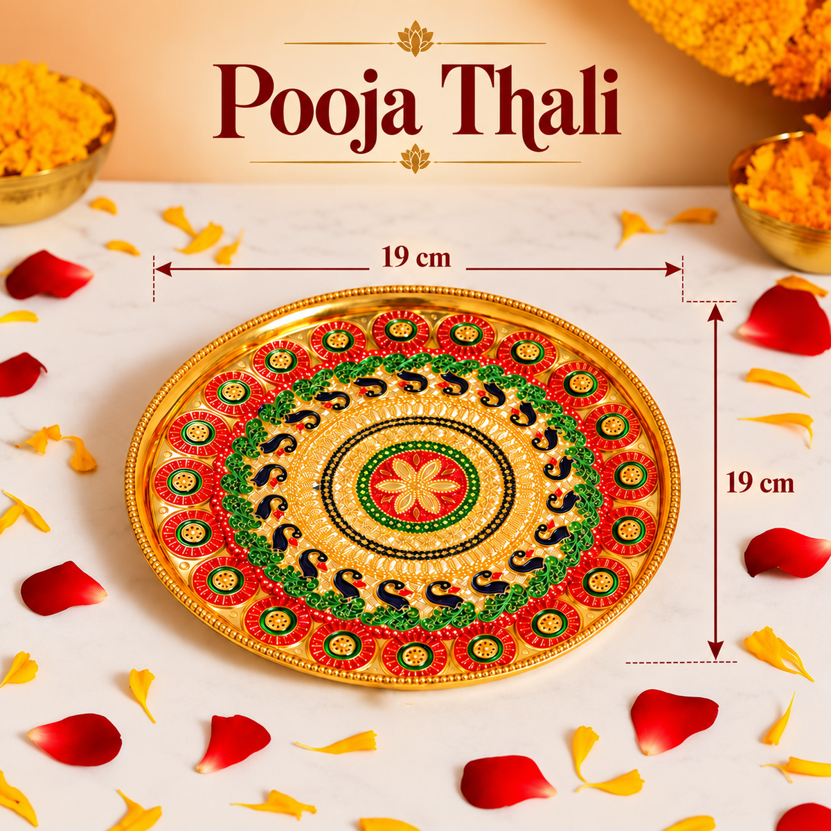 Decorative Pooja Thali with Meenakari Design