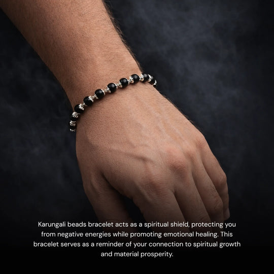 Lord Murugan Silver Karungali Beads Bracelet - Gemsinvite  