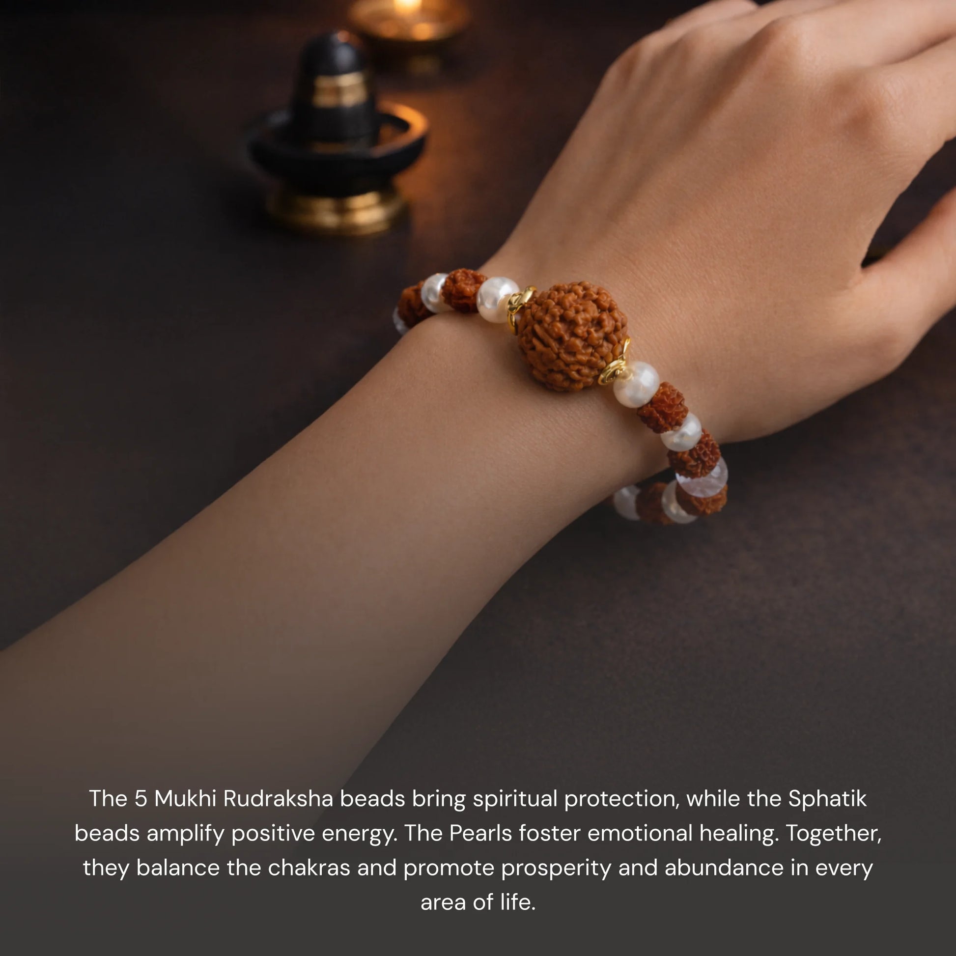 5 Mukhi Rudraksha Gaj Kesari Bracelet with Pearl and Sphatik - Gemsinvite  