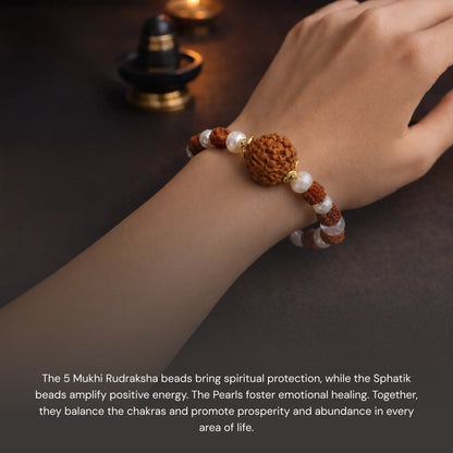 5 Mukhi Rudraksha Gaj Kesari Bracelet with Pearl and Sphatik - Gemsinvite  
