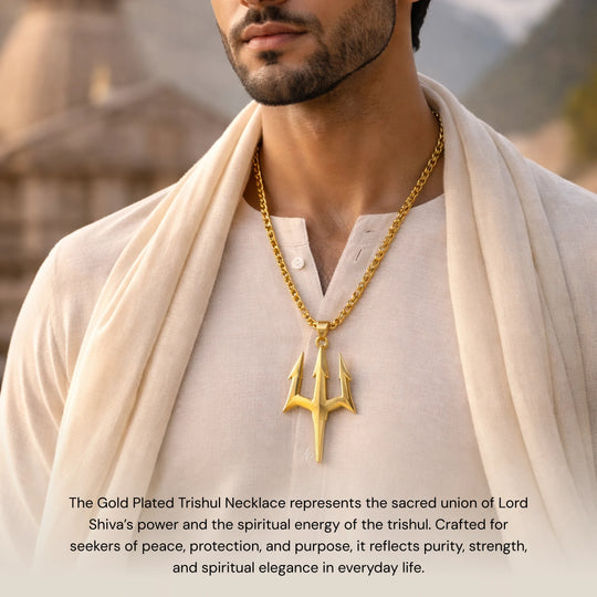 Gold Plated Trishul Necklace - Gemsinvite  