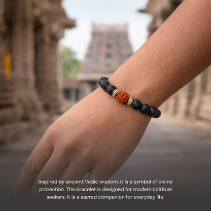 Shiv Shakti Kavach Bracelet Authentic 5 Mukhi Rudraksha & Lava beads - Gemsinvite  