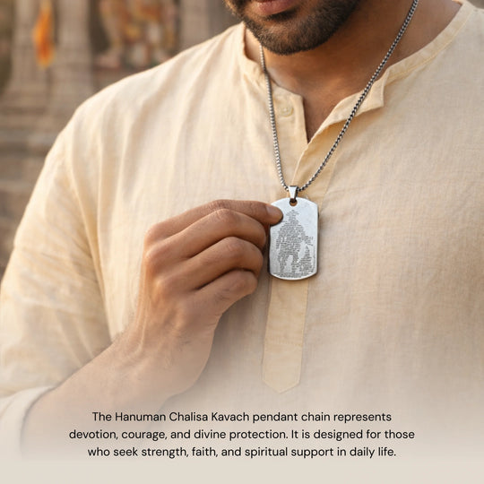 Hanuman Chalisa Engraved Silver Plated Pendant - Gemsinvite  
