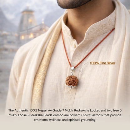 7 Mukhi Rudraksha in Silver Locket + Free 5 Mukhi Rudraksha (2 Pieces) - Gemsinvite  