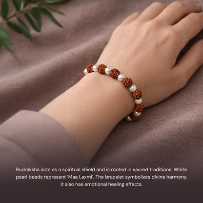 Maha Lakshmi Rudra Bracelet with 5 Mukhi Rudraksha and Pearl - Gemsinvite  