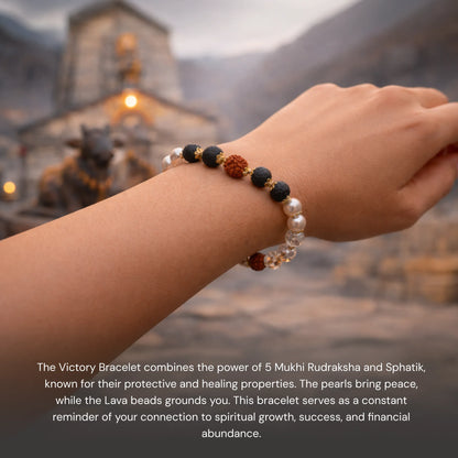 Victory Bracelet with 5 Mukhi Rudraksha Pearl Lava Sphatik - Gemsinvite  