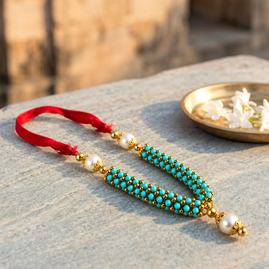 Blue Moti Mala for Mandir & Idol Decoration