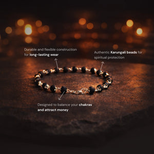 
                    
                      Lord Murugan Silver Karungali Beads Bracelet - Gemsinvite  
                    
                  