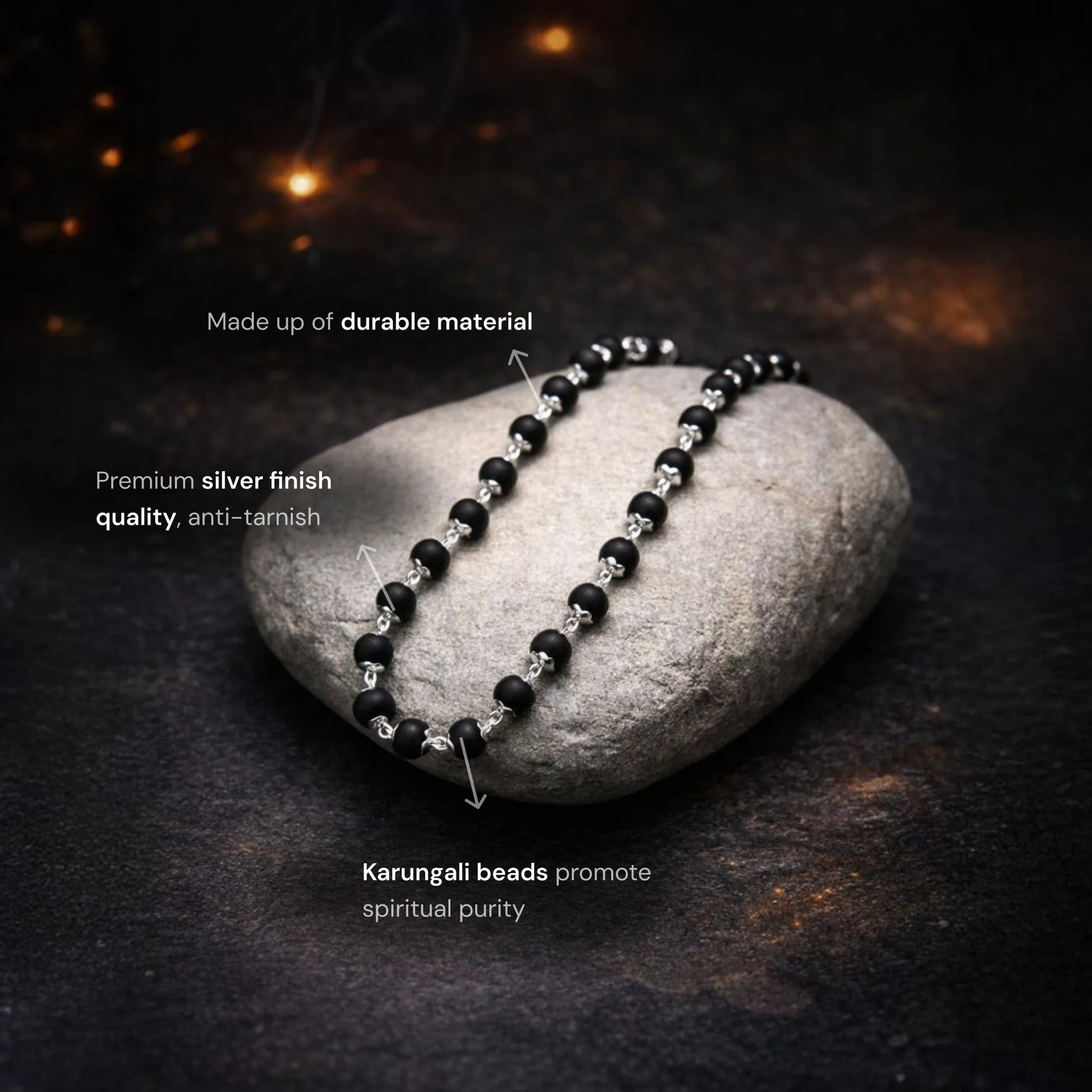 Original Karungali (Ebony Beads) Mala Silver Plated - Gemsinvite  