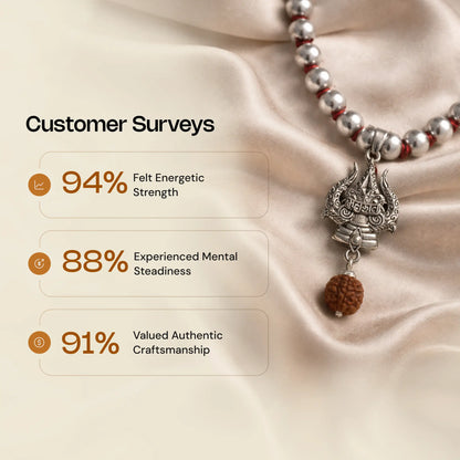 Mercury Beads Mala with Trishul and Rudraksha - Gemsinvite  