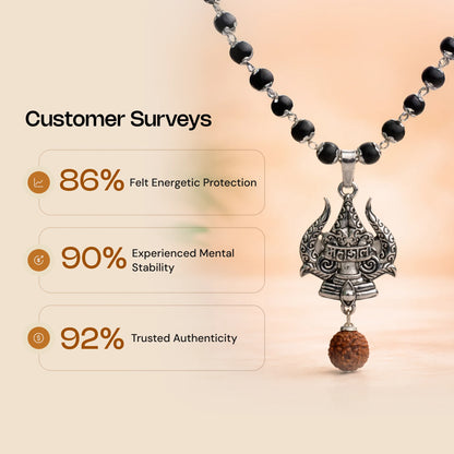 Authentic Silver Karungali Mala with Trishul and Rudraksha - Gemsinvite  
