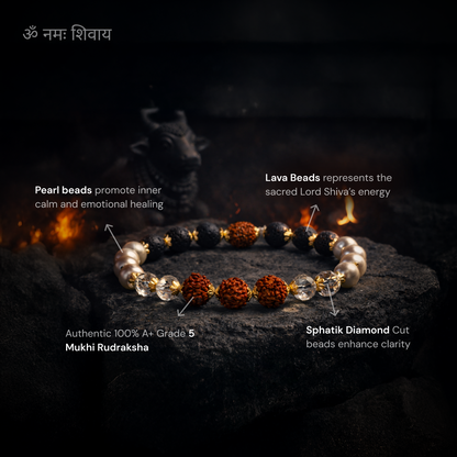 Victory Bracelet with 5 Mukhi Rudraksha Pearl Lava Sphatik - Gemsinvite  