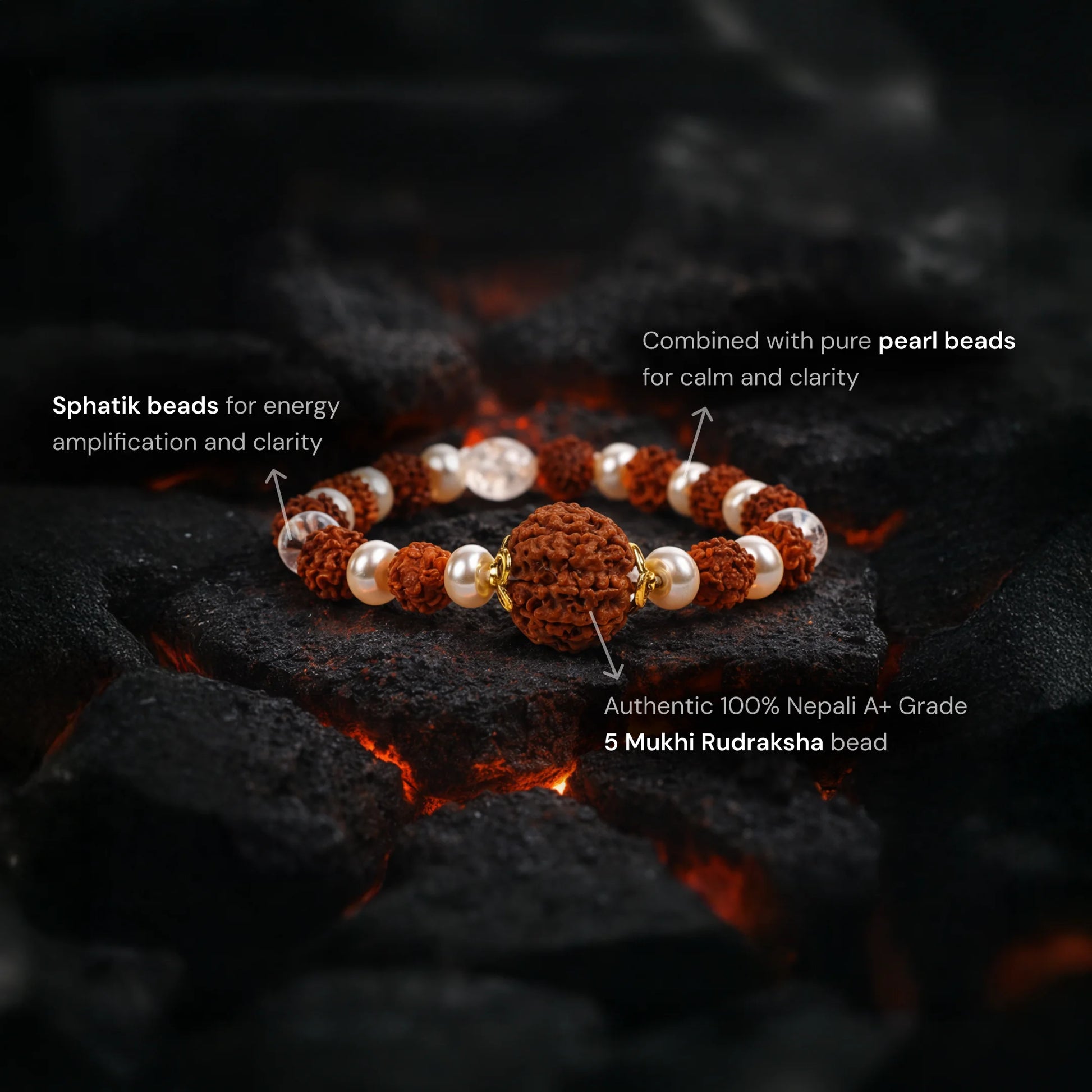 5 Mukhi Rudraksha Gaj Kesari Bracelet with Pearl and Sphatik - Gemsinvite  
