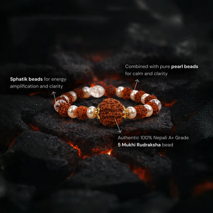 5 Mukhi Rudraksha Gaj Kesari Bracelet with Pearl and Sphatik - Gemsinvite  