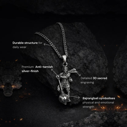 3D Bajrangbali Hanuman Ji Silver Plated Pendant - Gemsinvite  