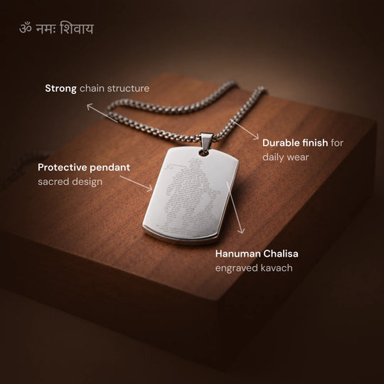 Hanuman Chalisa Engraved Silver Plated Pendant - Gemsinvite  