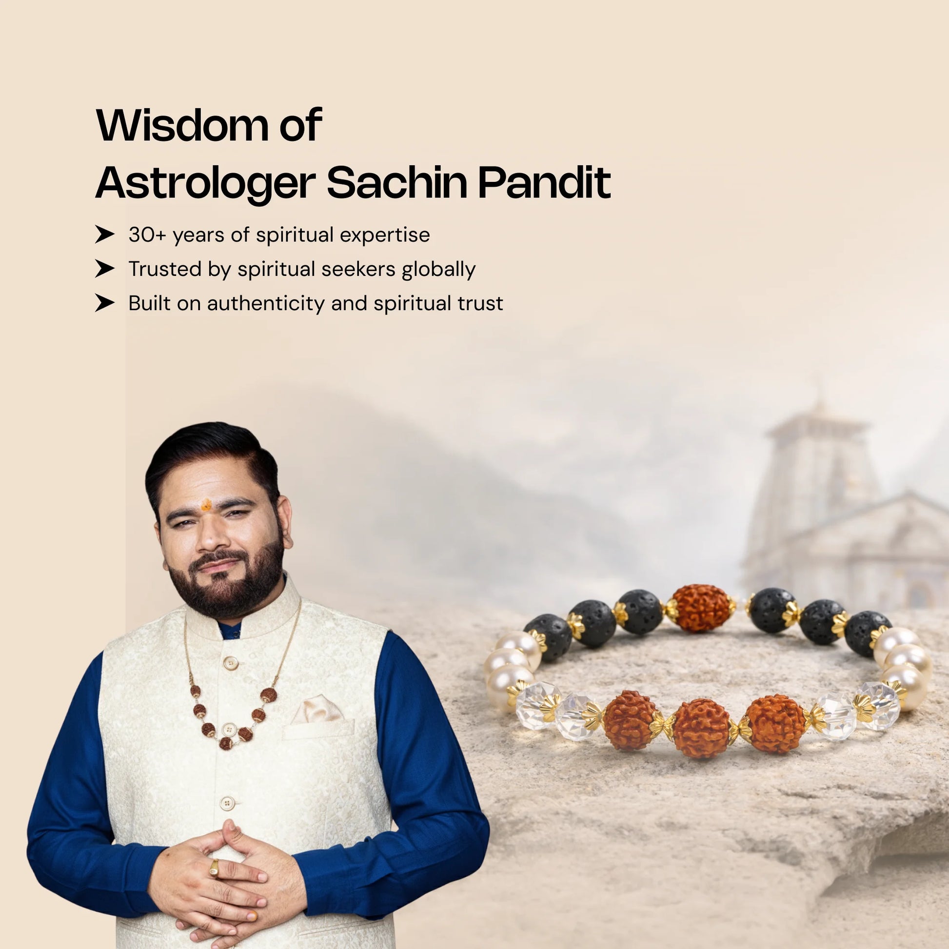 Victory Bracelet with 5 Mukhi Rudraksha Pearl Lava Sphatik - Gemsinvite  