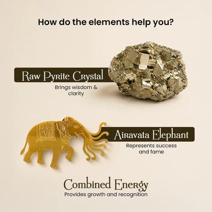 Airavata - 7 Trunk Elephant Raw Pyrite Frame