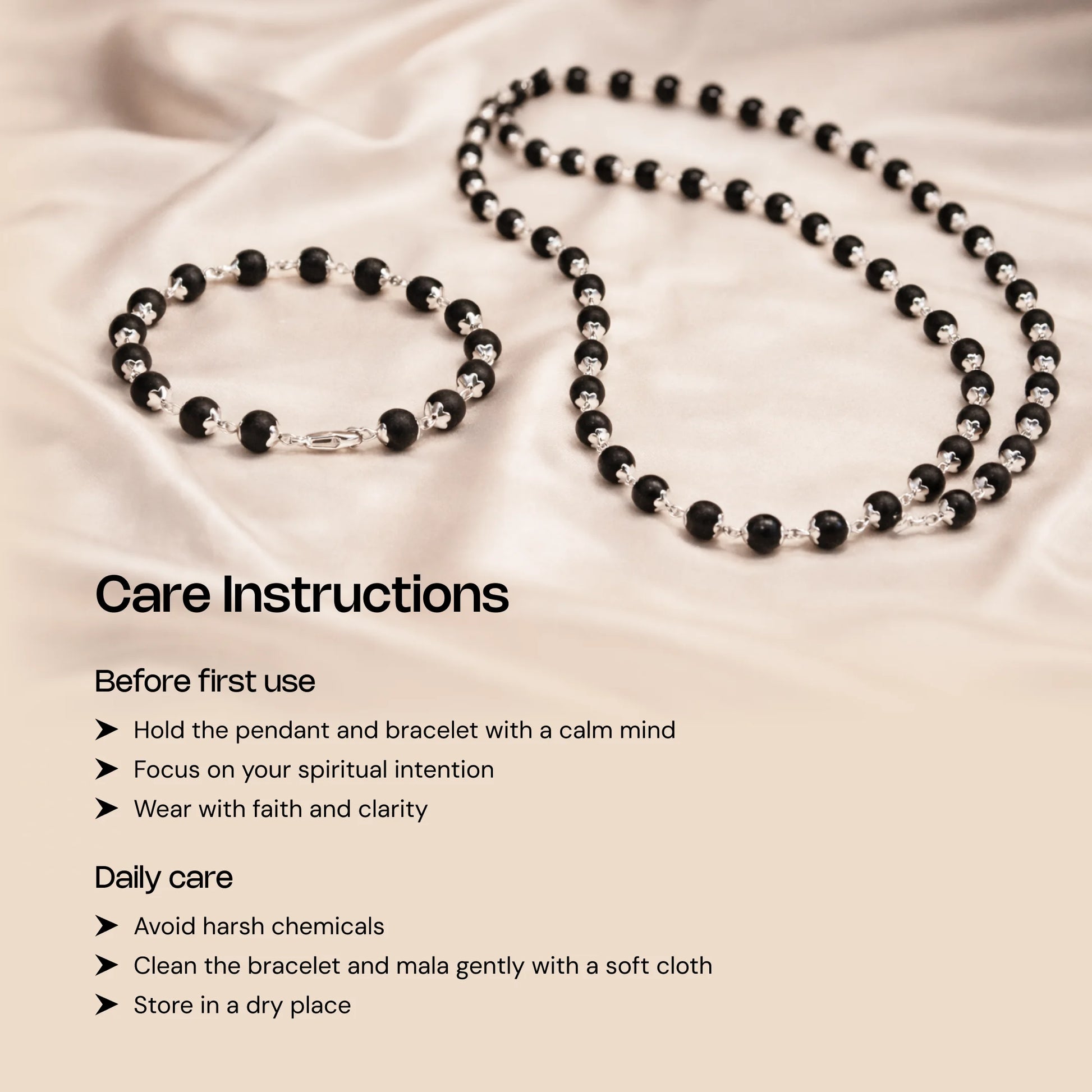 Authentic Silver Karungali (Ebony Wood) Mala + Bracelet Combo - Gemsinvite  