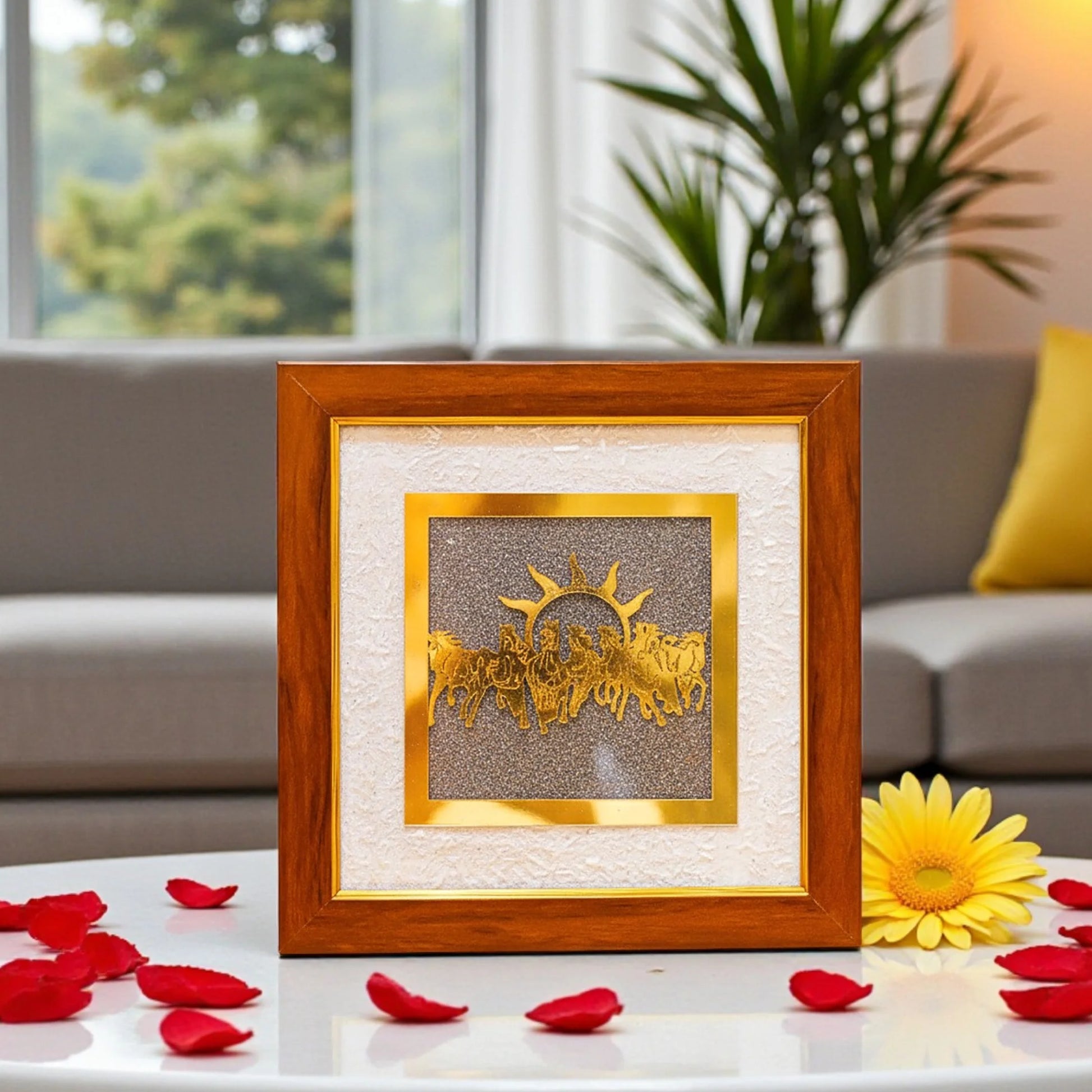 7 Horses Raw Pyrite with Selenite Frame - Gemsinvite