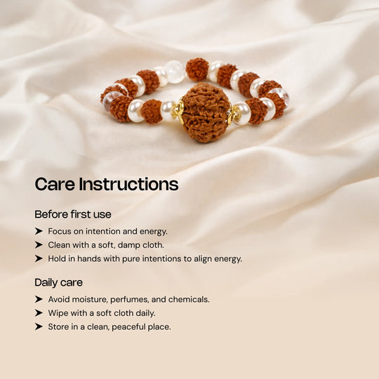 5 Mukhi Rudraksha Gaj Kesari Bracelet with Pearl and Sphatik - Gemsinvite  