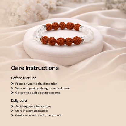 Shiv Ganga Authentic 5 Mukhi Rudraksha Moonstone Sphatik Bracelet - Gemsinvite  