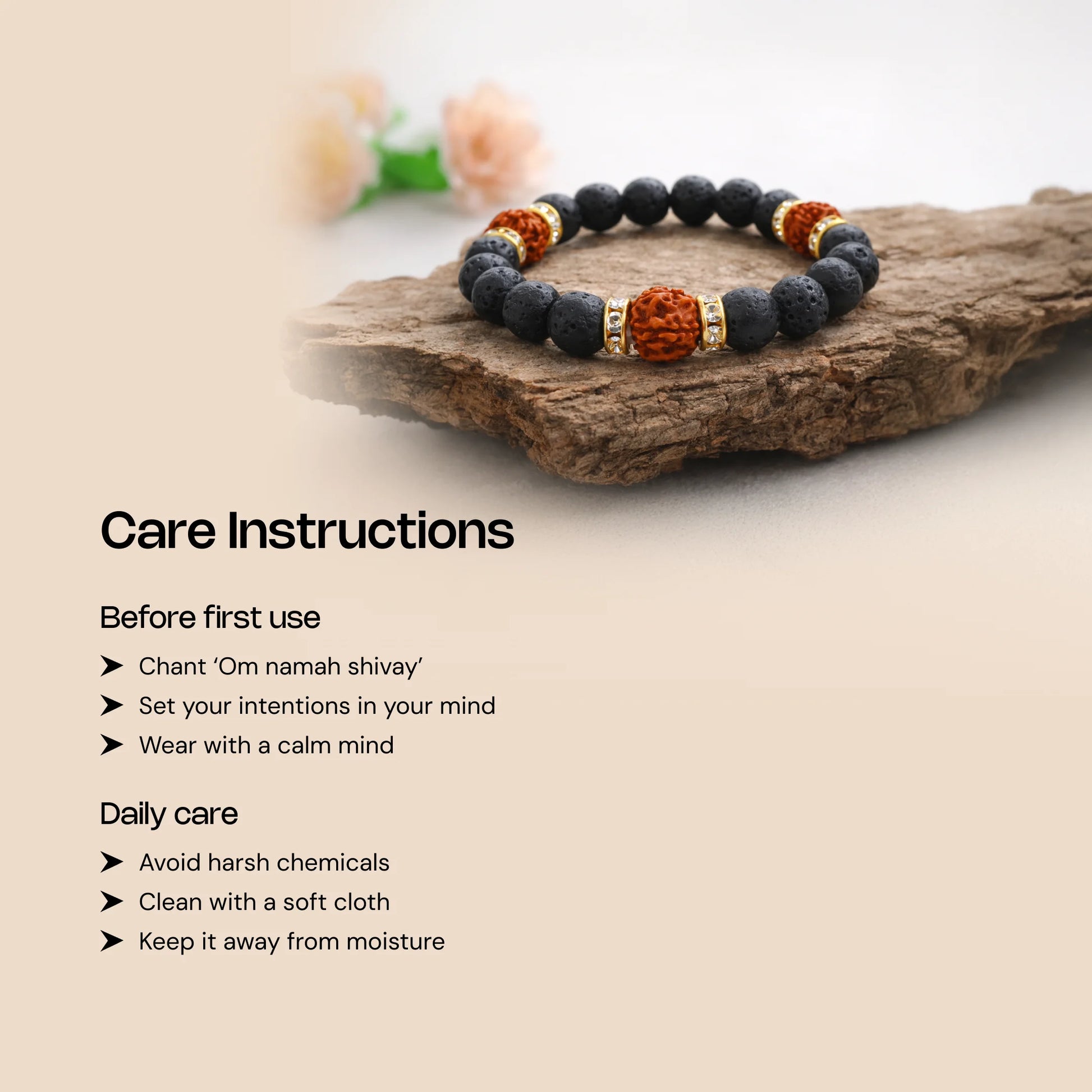 Shiv Shakti Kavach Bracelet Authentic 5 Mukhi Rudraksha & Lava beads - Gemsinvite  