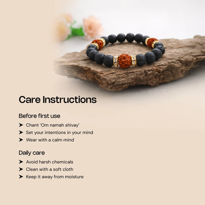 Shiv Shakti Kavach Bracelet Authentic 5 Mukhi Rudraksha & Lava beads - Gemsinvite  