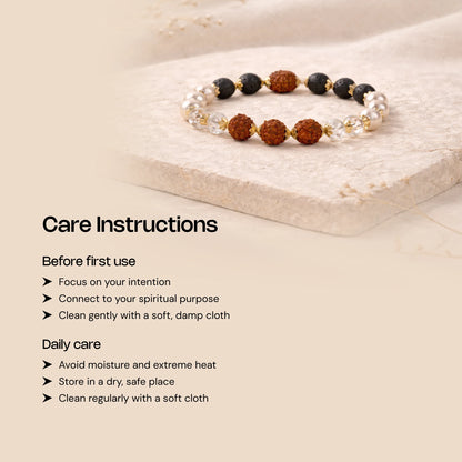 Victory Bracelet with 5 Mukhi Rudraksha Pearl Lava Sphatik - Gemsinvite  