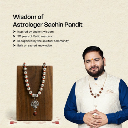 Mercury Beads Mala with Trishul and Rudraksha - Gemsinvite  
