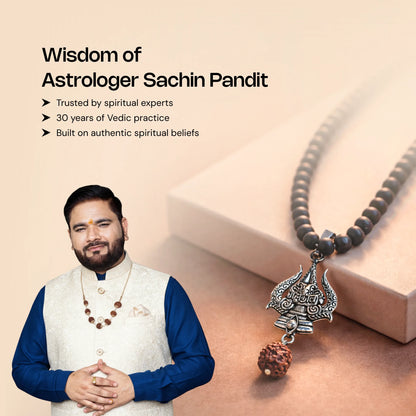 Authentic Karungali Mala with Rudraksha and Trishul - Gemsinvite  